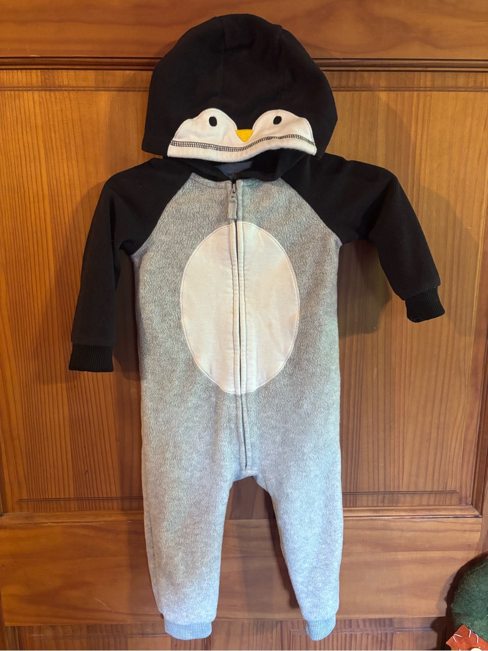 Carter's Penguin Hooded Fleece One-Piece - Black & Gray